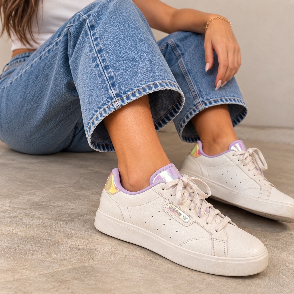 Adidas Sleek White Iridescent Holographic Platform Sneakers Y2K Womens 8.5